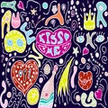 Doodle Art. Abstract picture.Manual graphics. Hand drawn.Kiss me