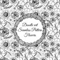 Doodle art. Abstract seamless pattern with flowers. Vector illustration. Coloring books. Black white. Floral motive. Royalty Free Stock Photo