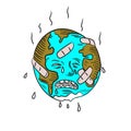 Earth Sad and Crying Doodle