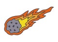 Doodle asteroid. Cartoon comet with tail. Hand drawn celestial icon Royalty Free Stock Photo