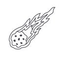 Doodle asteroid. Cartoon comet with tail. Hand drawn celestial outline icon