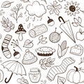 Doodle Autumn Elements Seamless Pattern