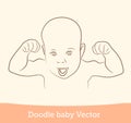 Doodle baby strong isolated on white background. Vector