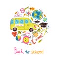 Doodle back to school round illustration. Vector illustrations in sketchy light style.