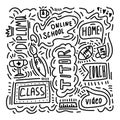 Doodle background for online learning. Hand-drawn vector illustrations by hand. Words online education via the Internet. For Royalty Free Stock Photo