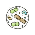 Doodle bacteria icon. Different types of microorganisms in circle. Cartoon illustration for biology, science, laboratory on white