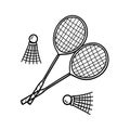 Doodle Badminton Icons set. Sport vector illustration with racket Royalty Free Stock Photo
