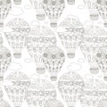 Doodle balloon seamless pattern, monochrome coloring page design element stock anti-stress