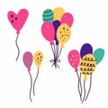 Doodle balloon set. Collection in primitive minimalist style, festive air balloons, party decor, celebrate greeting or invitation