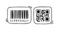 Doodle barcode. Doodle QR code. Hand drawn datum symbols collection. Barcode and QR code doodles. Royalty Free Stock Photo