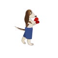 Doodle basset hound puppy as a boxer with red boxing gloves on white isolated background, vector stock illustration, concept of Royalty Free Stock Photo