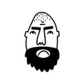 Doodle bearded Man face. Funny gloomy Avatar