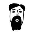 Doodle bearded man face on white background