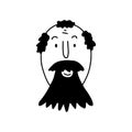 Doodle bearded Man face on white background