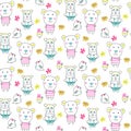 Doodle bears seamless vector pattern. Royalty Free Stock Photo