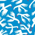 Doodle birds seamless pattern .Background with flying isolated ducks characters. Vector illustration Royalty Free Stock Photo