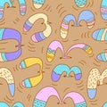 Doodle birds seamless pattern.Background with flying seagulls characters. Vector illustration Royalty Free Stock Photo