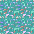 Doodle birds seamless pattern.Background with flying seagulls characters. Vector illustration Royalty Free Stock Photo