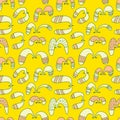 Doodle birds seamless pattern.Background with flying seagulls characters. Vector illustration Royalty Free Stock Photo