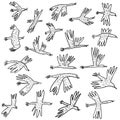 Doodle birds set .Collection with flying isolated seagull characters. Vector illustration Royalty Free Stock Photo