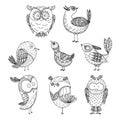 Doodle birds set. Vector illustration.