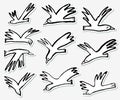 Doodle birds stickers set. Collection with funny flying animals.