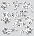 Doodle birds stickers .Set with flying isolated ducks characters. Vector illustration Royalty Free Stock Photo