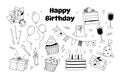 Doodle birthday party vector line set Royalty Free Stock Photo