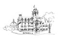 Doodle black and white ink sketch drawing of famous place in Lon Royalty Free Stock Photo