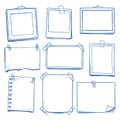 Doodle blank memo, notepaper. Hand drawn school notice and photo frames isolated vector set Royalty Free Stock Photo