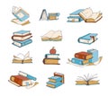 Doodle books, hand drawn novel, encyclopedia, story, dictionary vector icons
