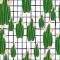 Doodle botanical exotic background. Blossom cactus seamless pattern