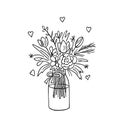 Doodle bouquet,hand drawn flowers.Romantic bunch,gift to holiday.Simple floral sketch, drawing, still life.Botanical illustration.