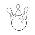 Doodle of bowling ball knocks down pins