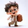 Doodle Boy: 3d Character Carrying Suitcase With Hayao Miyazaki-inspired Style Royalty Free Stock Photo
