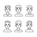 Doodle boy faces set. Hand drawn human avatar collection. Portraits of teenagers on a white background