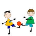 Doodle boys playing with a ball Royalty Free Stock Photo