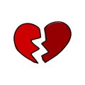 Doodle broken heart. Hand drawn red love symbol