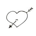 Doodle broken heart icon. Love symbol. Cute hand drawn graphic illustration