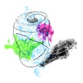 Doodle of Broken Soft Drink Can with splash / splat watercolor, at white Background Royalty Free Stock Photo