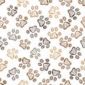 Doodle brown paw prints vector. Seamless pattern for textile design Royalty Free Stock Photo