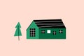 Doodle building. Cute small house and garden. Vector flat apartments. Royalty Free Stock Photo