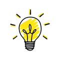 Doodle Bulb light idea for icon. Symbol of idea, creativity, innovation, inspiration Royalty Free Stock Photo