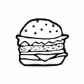 Doodle burger Icon. Vector sketch of hamburger