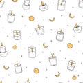 Doodle burning candles seamless pattern. Christmas pattern
