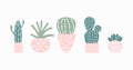 Doodle Cactus vector illustration set