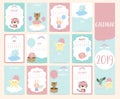 Doodle calendar set 2019 with star,elephant,bear,narwhal,skunk,squirrel,fox,reindeer,duck,cake,rainbow for children.Can be used f