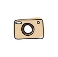 doodle Camera, Shooting equipment. Digital technology. Sketch icon, vector illustration in doodle style. Isolate on a Royalty Free Stock Photo