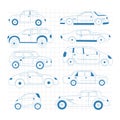 Doodle car collection. Automobile isolated set.