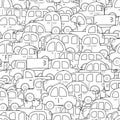 Doodle cars black and white seamless pattern. Hand drawn background with vehicles